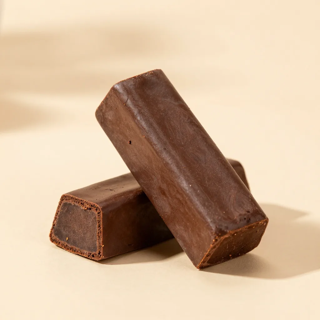 A spiced cacao tablet on a light background
