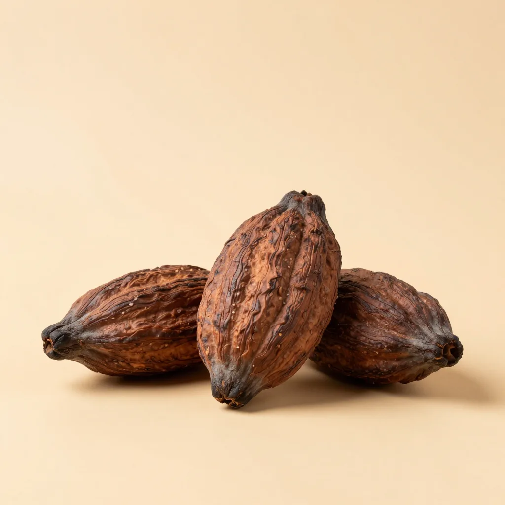 A trio of cacao tablets on a light background