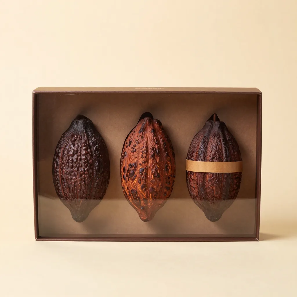A cacao gift set on a light background