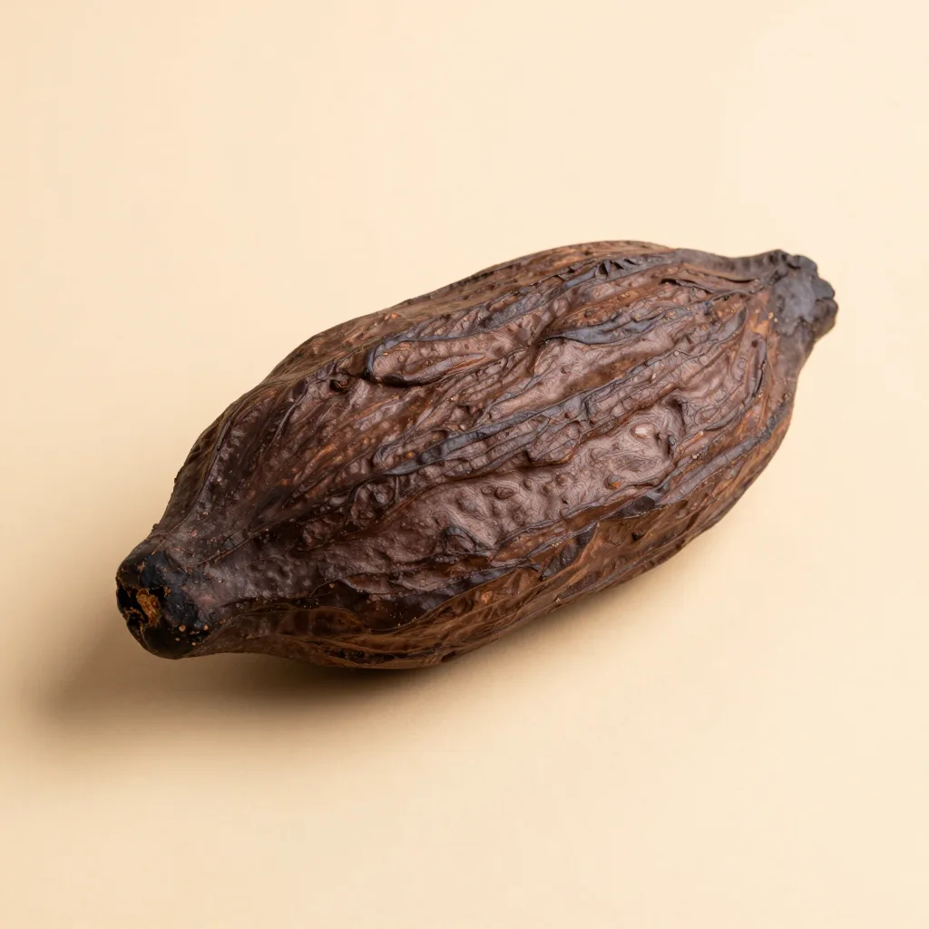 A large stone-ground cacao tablet on a light background